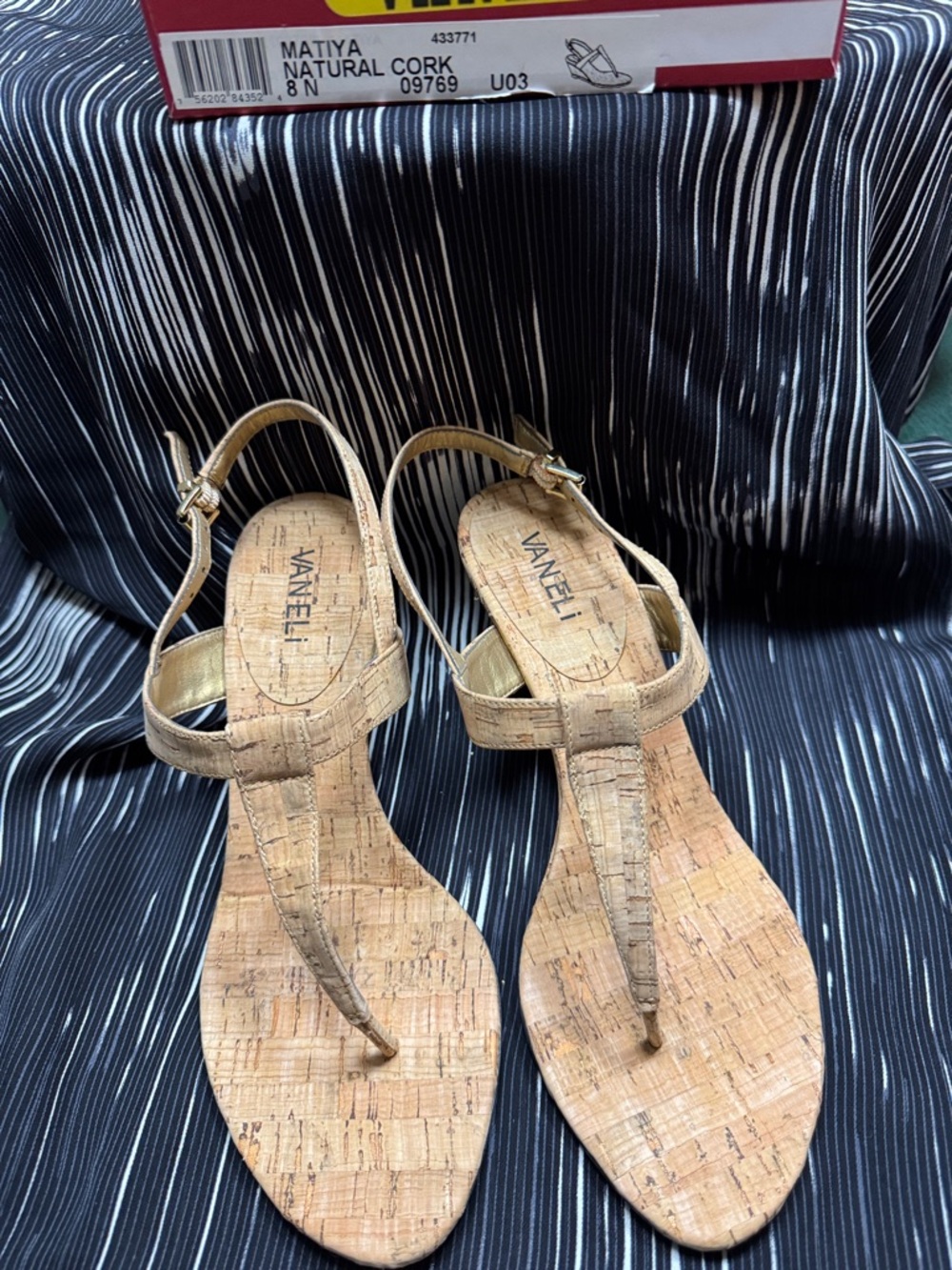 Vaneli Natural Cork T-Strap Sandals in Cork Tone Wedge. New in Box size 8N